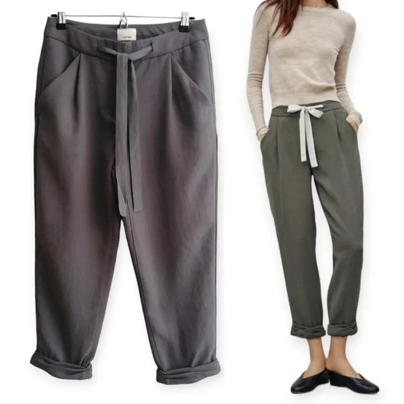 Aritzia Wilfred Allant Crepe Cropped Gray Trouser Pants Neutral Professional 2 - Picture 1 of 16